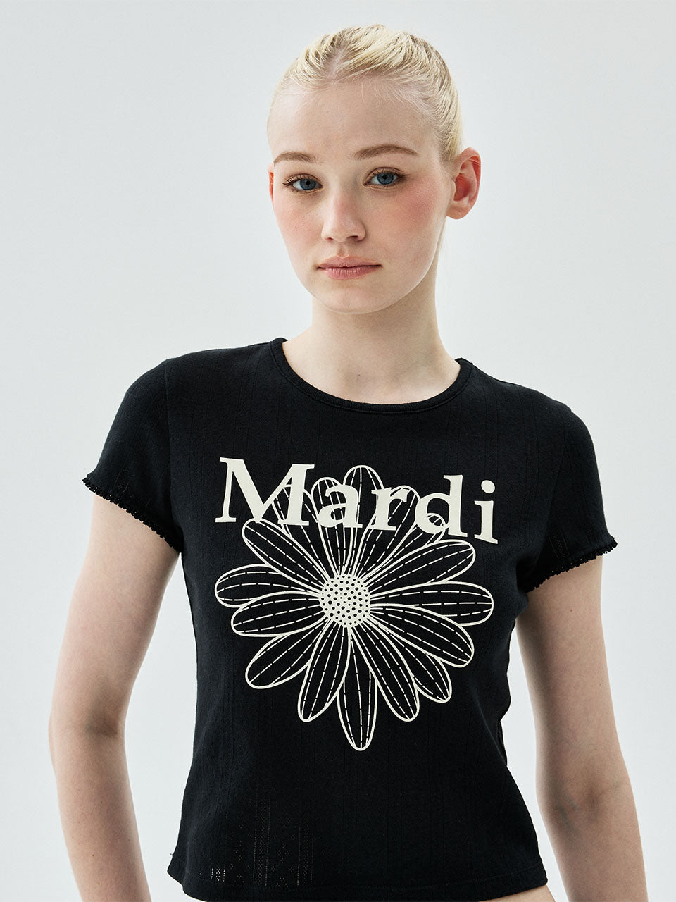 SLIM FIT TOP EYELET FLOWERMARDI_BLACK IVORY