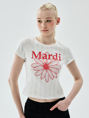 SLIM FIT TOP EYELET FLOWERMARDI_IVORY RED