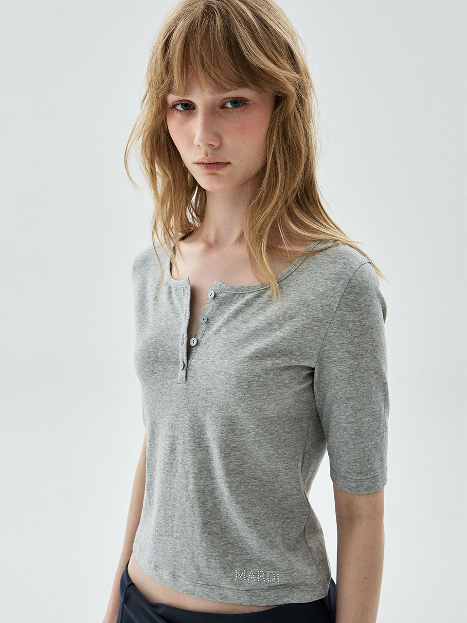 SLIM TOP HENLEY NECK_GREY