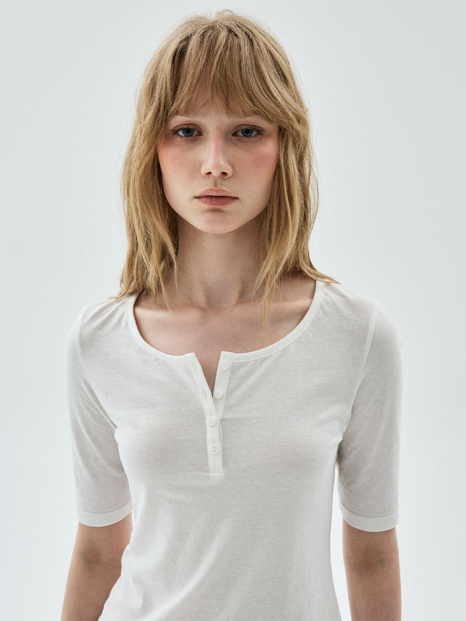 SLIM TOP HENLEY NECK_IVORY