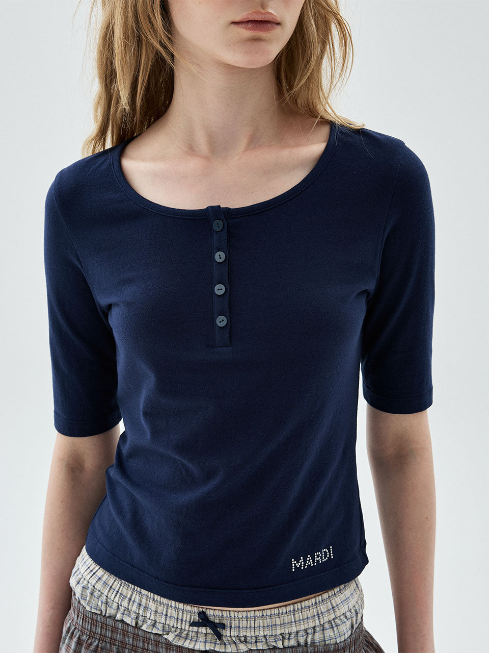 SLIM TOP HENLEY NECK_NAVY