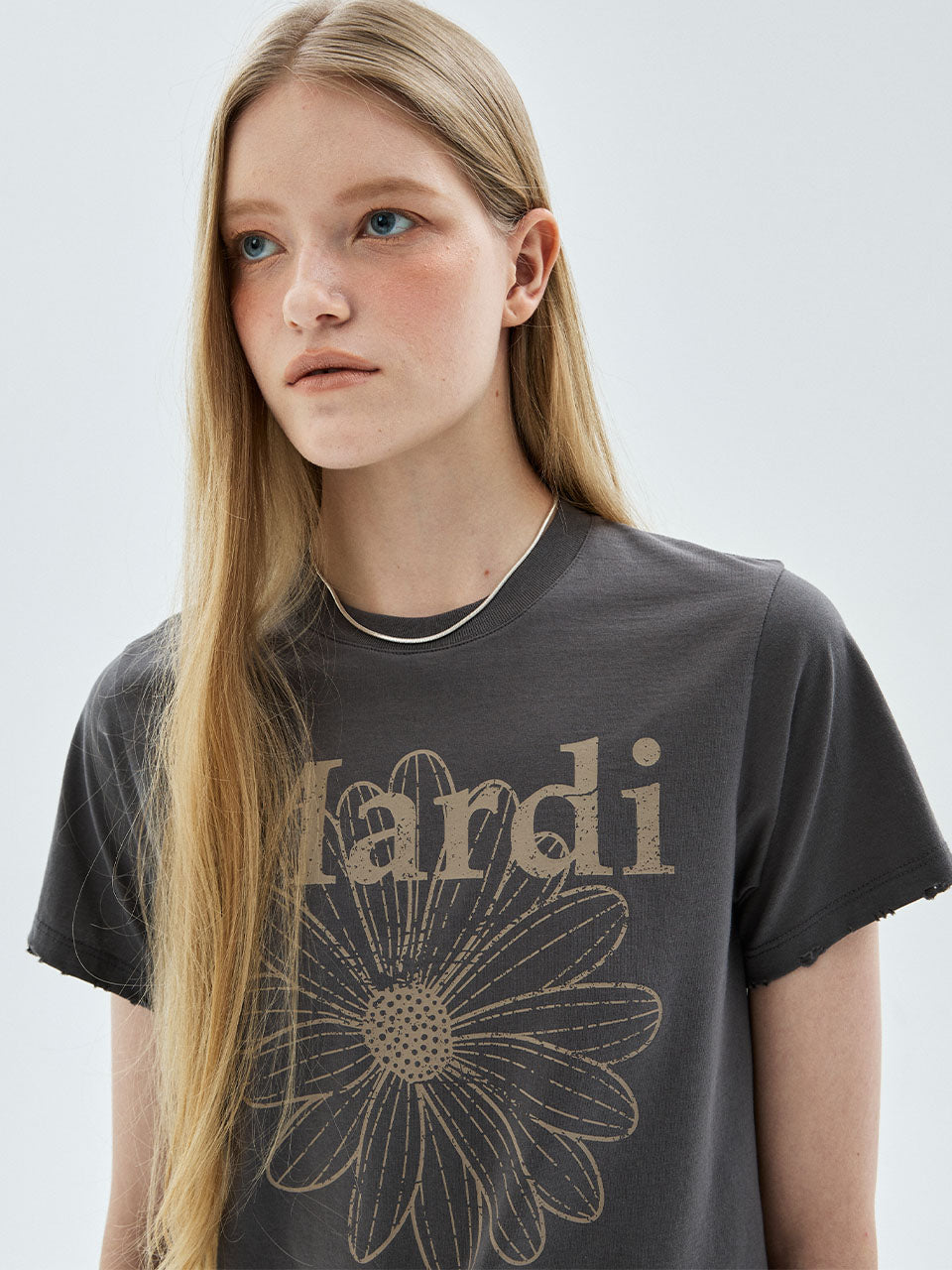 SLIM TSHIRT FLOWERMARDI CRACKED DESTROYED_CHARCOAL TAUPE