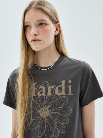 SLIM TSHIRT FLOWERMARDI CRACKED DESTROYED_CHARCOAL TAUPE