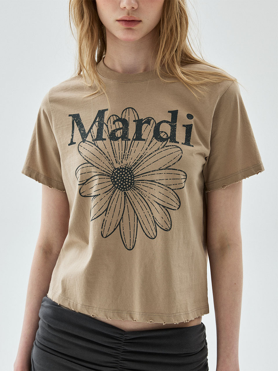 SLIM TSHIRT FLOWERMARDI CRACKED DESTROYED_LATTE GREY