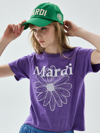 SLIM TSHIRT FLOWERMARDI CRACKED PIGMENT WASHING_PURPLE WHITE