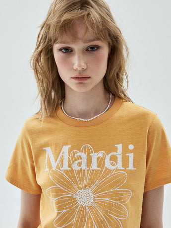 SLIM TSHIRT FLOWERMARDI CRACKED PIGMENT WASHING_TANGERINE WHITE