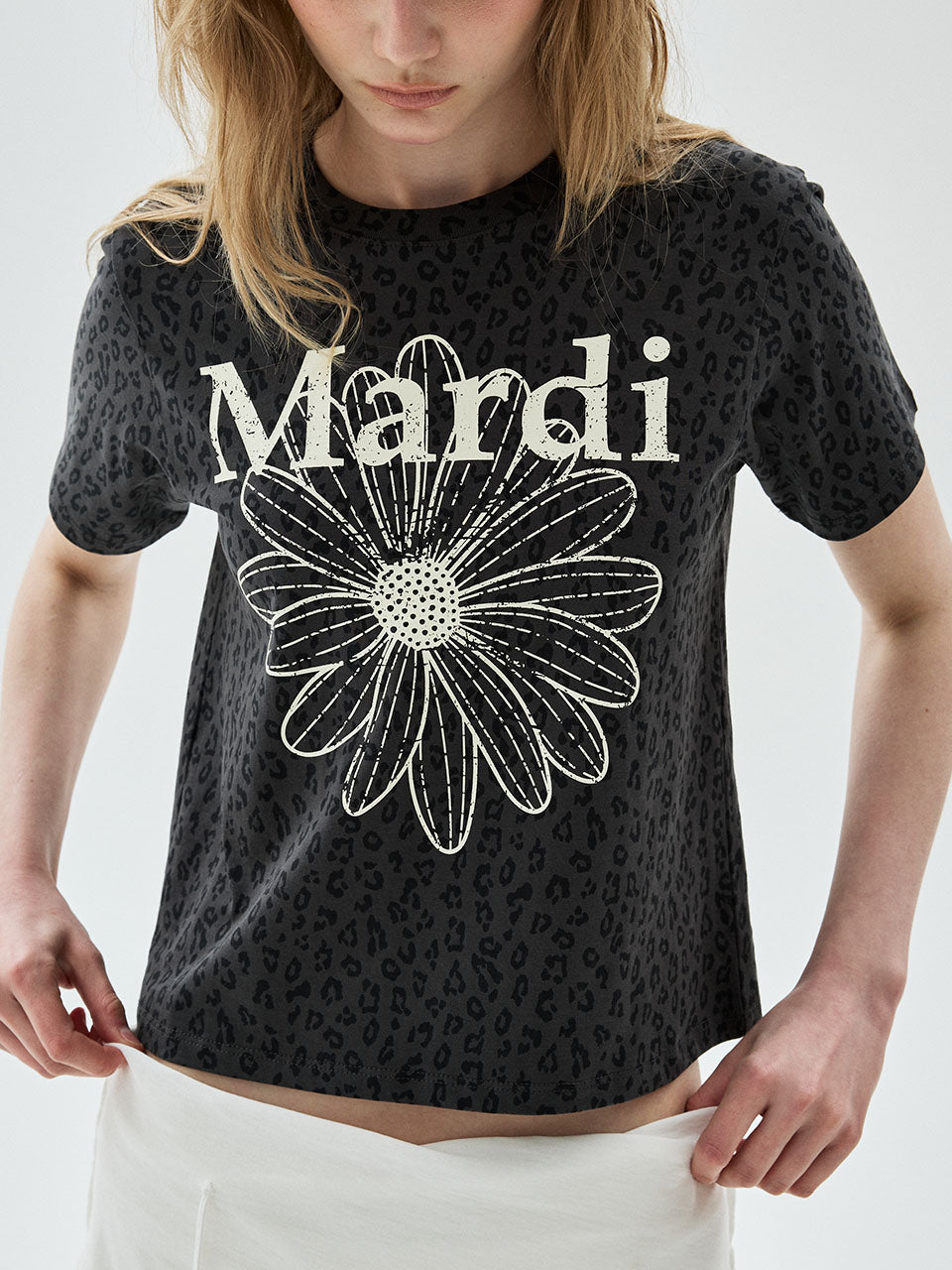 SLIM TSHIRT LEOPARD FLOWERMARDI CRACKED_CHARCOAL IVORY