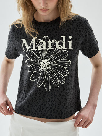SLIM TSHIRT LEOPARD FLOWERMARDI CRACKED_CHARCOAL IVORY