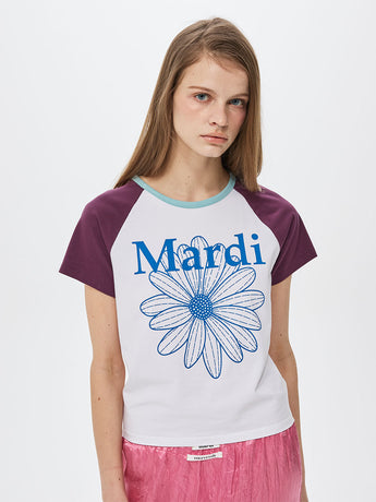SLIM TSHIRT RAGLAN FLOWERMARDI_WHITE BLUE