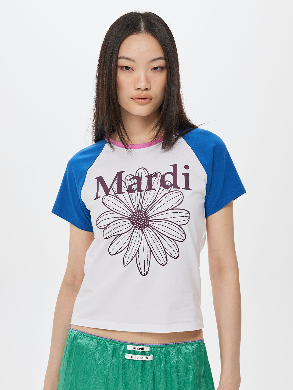 SLIM TSHIRT RAGLAN FLOWERMARDI_WHITE PLUM