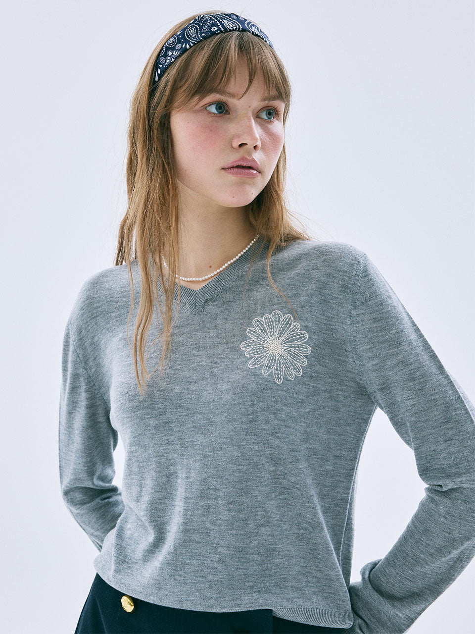 SUMMER WOOL BLENDED V NECK_GREY