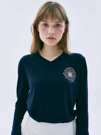 SUMMER WOOL BLENDED V NECK_NAVY