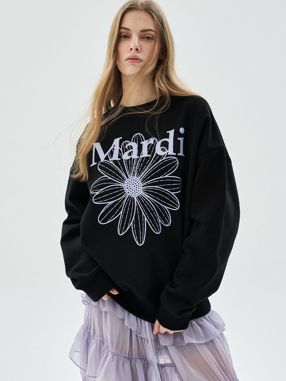SWEATSHIRT FLOWERMARDI_BLACK LIGHTPURPLE