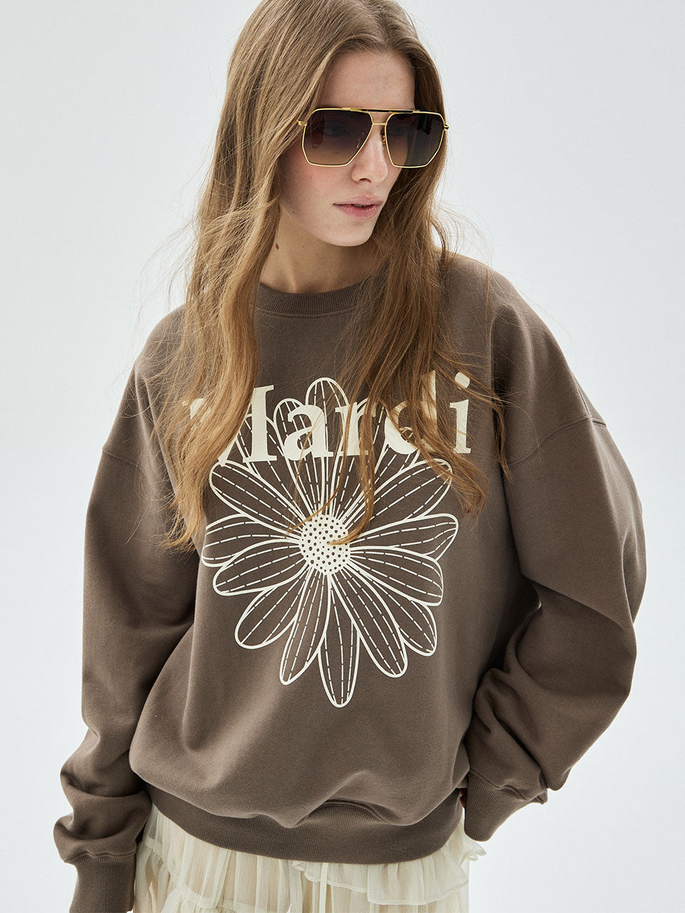 SWEATSHIRT FLOWERMARDI_TAUPE IVORY