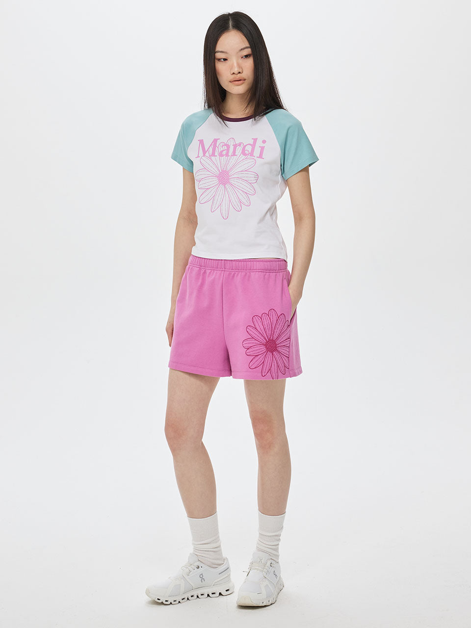 SWEAT SHORTS FLOWER_PINKLAVENDER MAGENTA