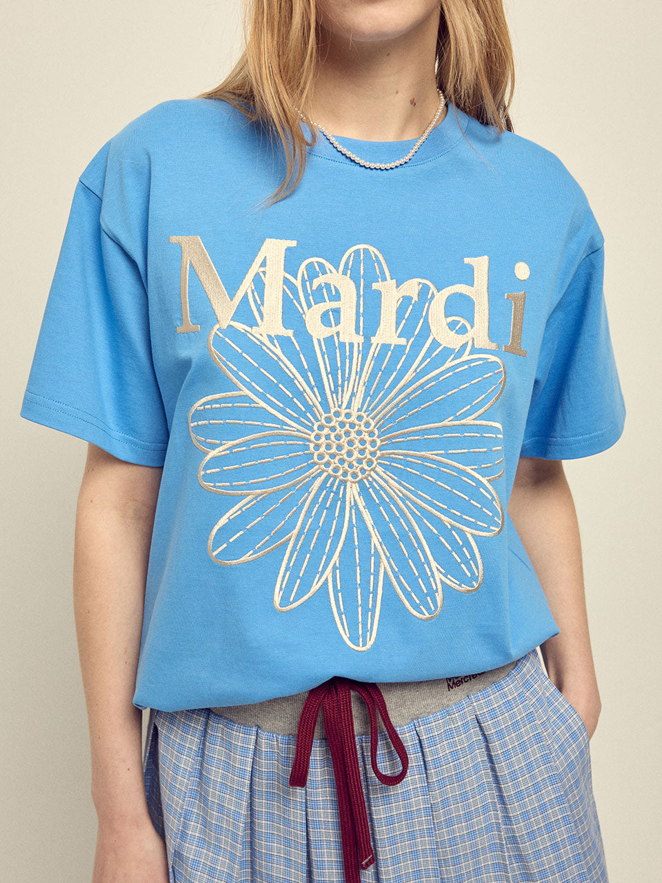 TSHIRT FLOWERMARDI NEEDLEWORK_BLUE CREAM