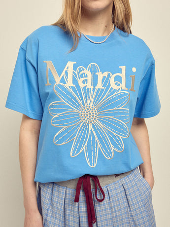 TSHIRT FLOWERMARDI NEEDLEWORK_BLUE CREAM
