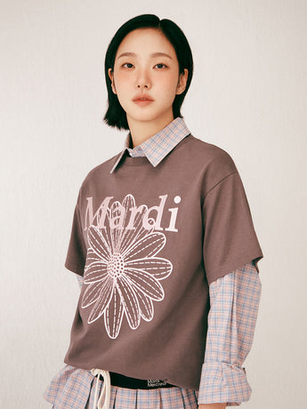 TSHIRT FLOWERMARDI NEEDLEWORK_CHARCOAL PINK