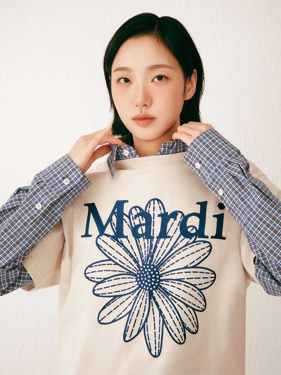 TSHIRT FLOWERMARDI NEEDLEWORK_LIGHTBEIGE BLUE