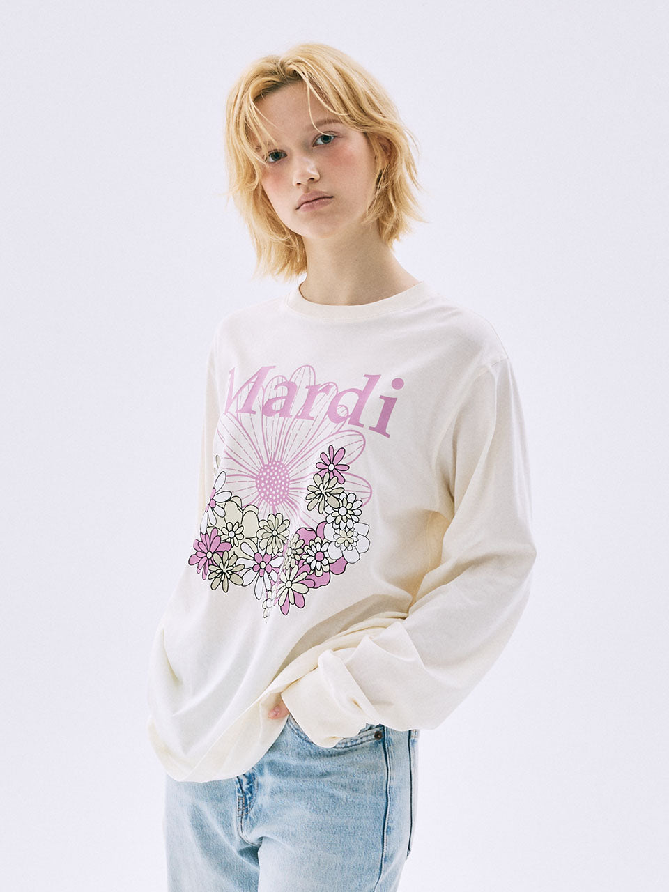 TSHIRT LONG SLEEVE FLOWERMARDI JARDIN_CREAM PINKLAVENDER