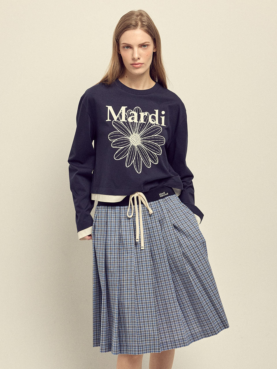 TSHIRT LONG SLEEVE FLOWERMARDI LAYERED DETAIL_NAVY IVORY