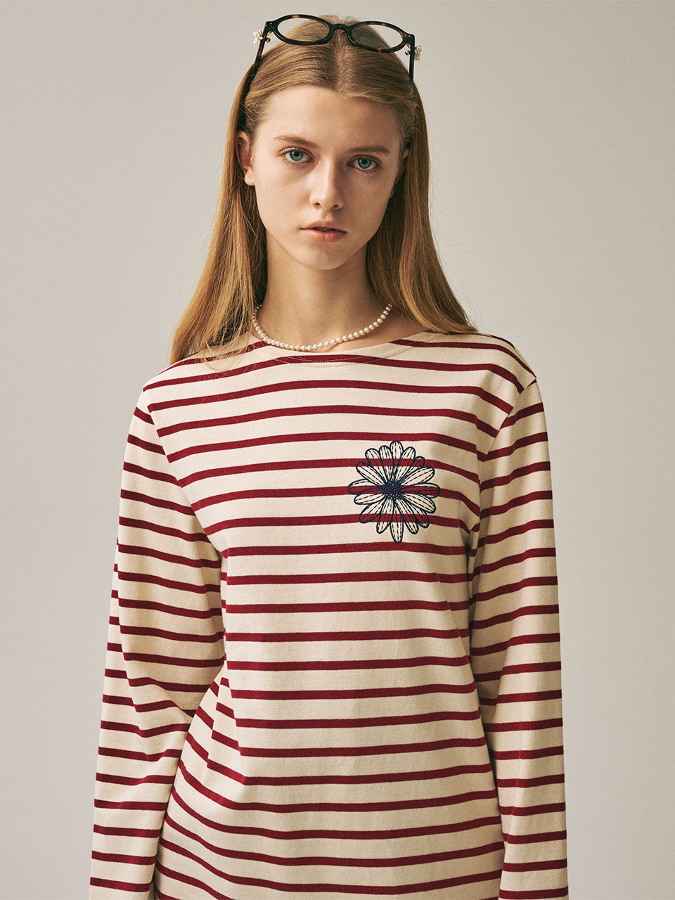 [Back in stock on October 29] TSHIRT LONG SLEEVE STRIPE_BURGUNDY NAVY