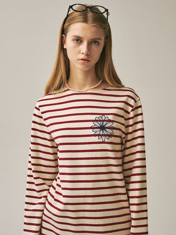 [Back in stock on October 29] TSHIRT LONG SLEEVE STRIPE_BURGUNDY NAVY