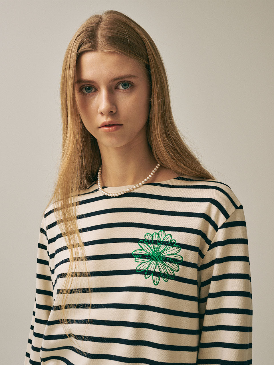 [Back in stock on October 1] TSHIRT LONG SLEEVE STRIPE_IVORY GREEN
