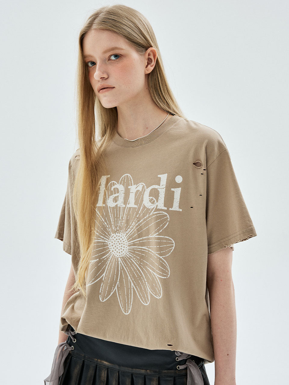 TSHIRT FLOWERMARDI CRACKED DESTROYED_LATTE BEIGE