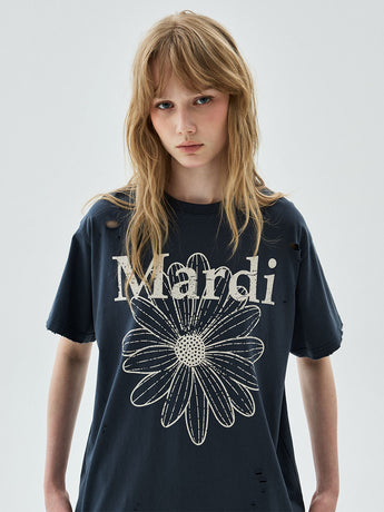 TSHIRT FLOWERMARDI CRACKED DESTROYED_VINTAGENAVY BEIGE