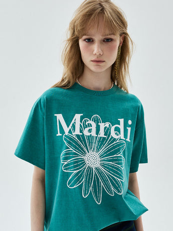 TSHIRT FLOWERMARDI PIGMENT WASHING_GREEN WHITE