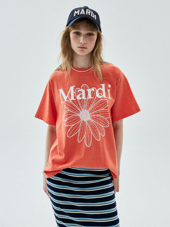 TSHIRT FLOWERMARDI PIGMENT WASHING_ORANGE WHITE