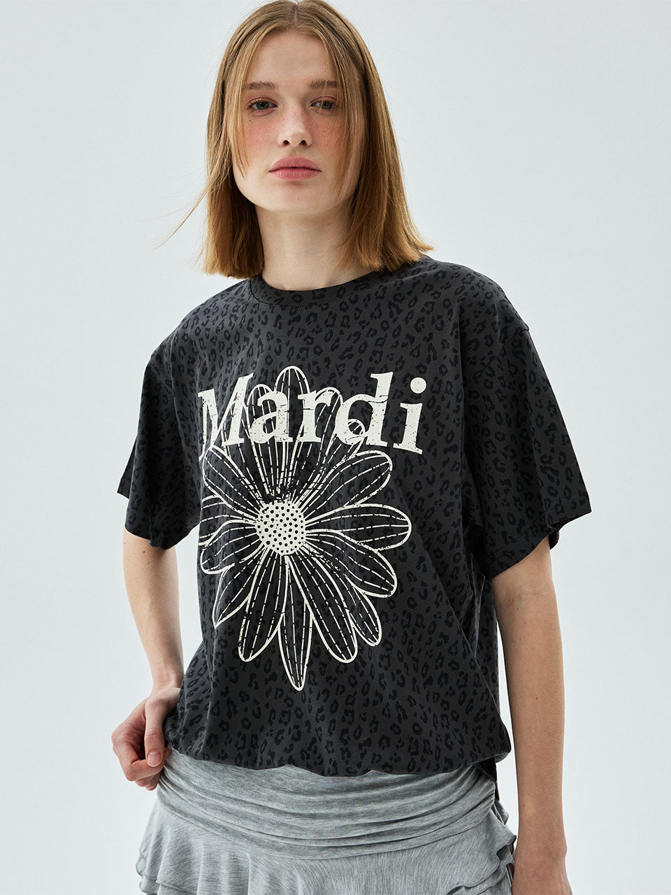 TSHIRT LEOPARD FLOWERMARDI CRACKED_CHARCOAL IVORY