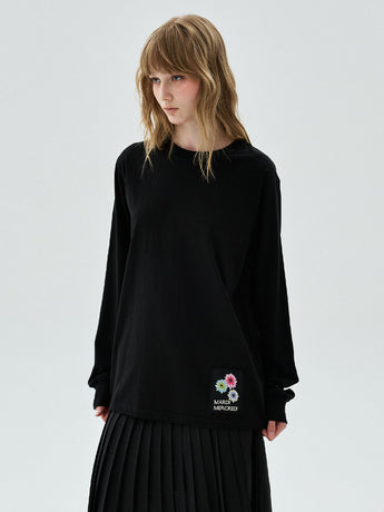 TSHIRT LONG SLEEVE FLOWER PATCH_BLACK