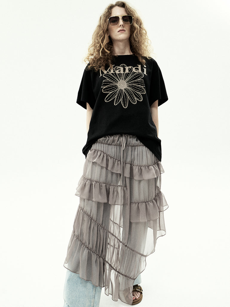 TSHIRT FLOWERMARDI CRACKED DESTROYED_LATTE BEIGE main image 1