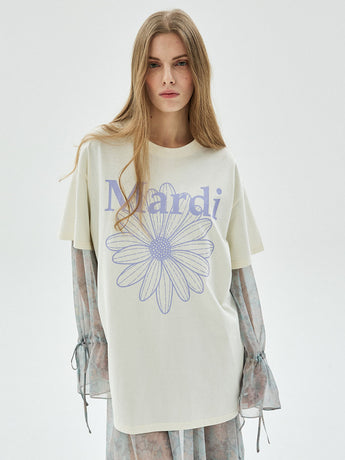 UNISEX TSHIRT FLOWERMARDI_CREAM LIGHTPURPLE