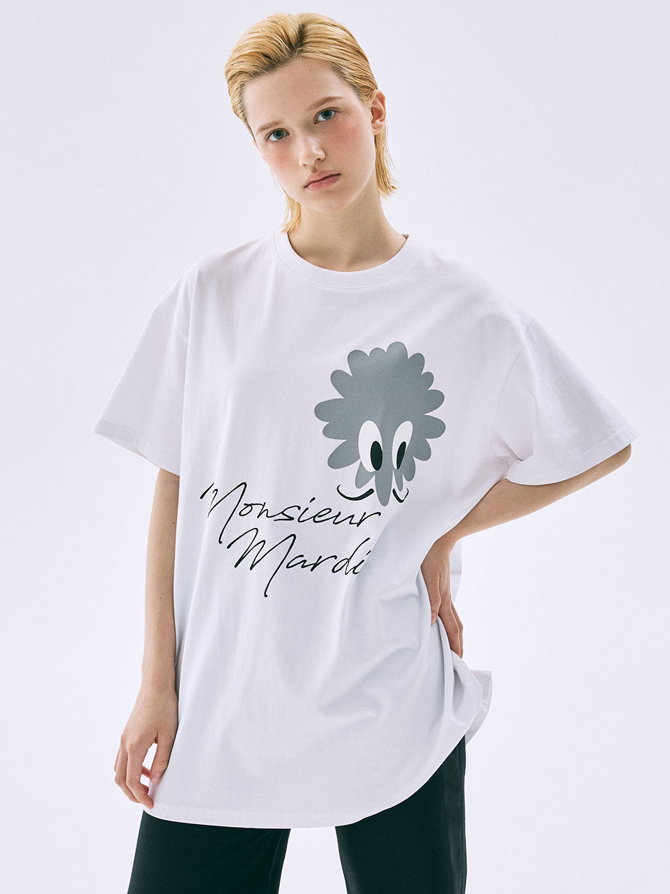 UNISEX TSHIRT MONSIEUR WITH LOGO_WHITE