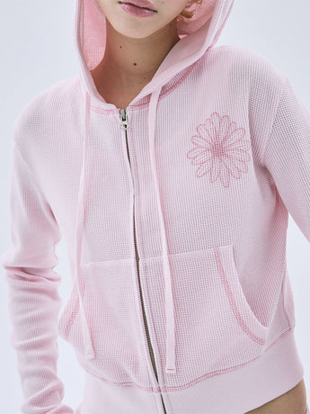 WAFFLE CROPPED HOODY ZIP UP FLOWER_PINK PINK