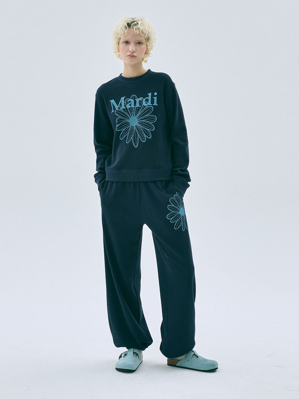 WAFFLE JOGGER PANTS FLOWER_NAVY SKY