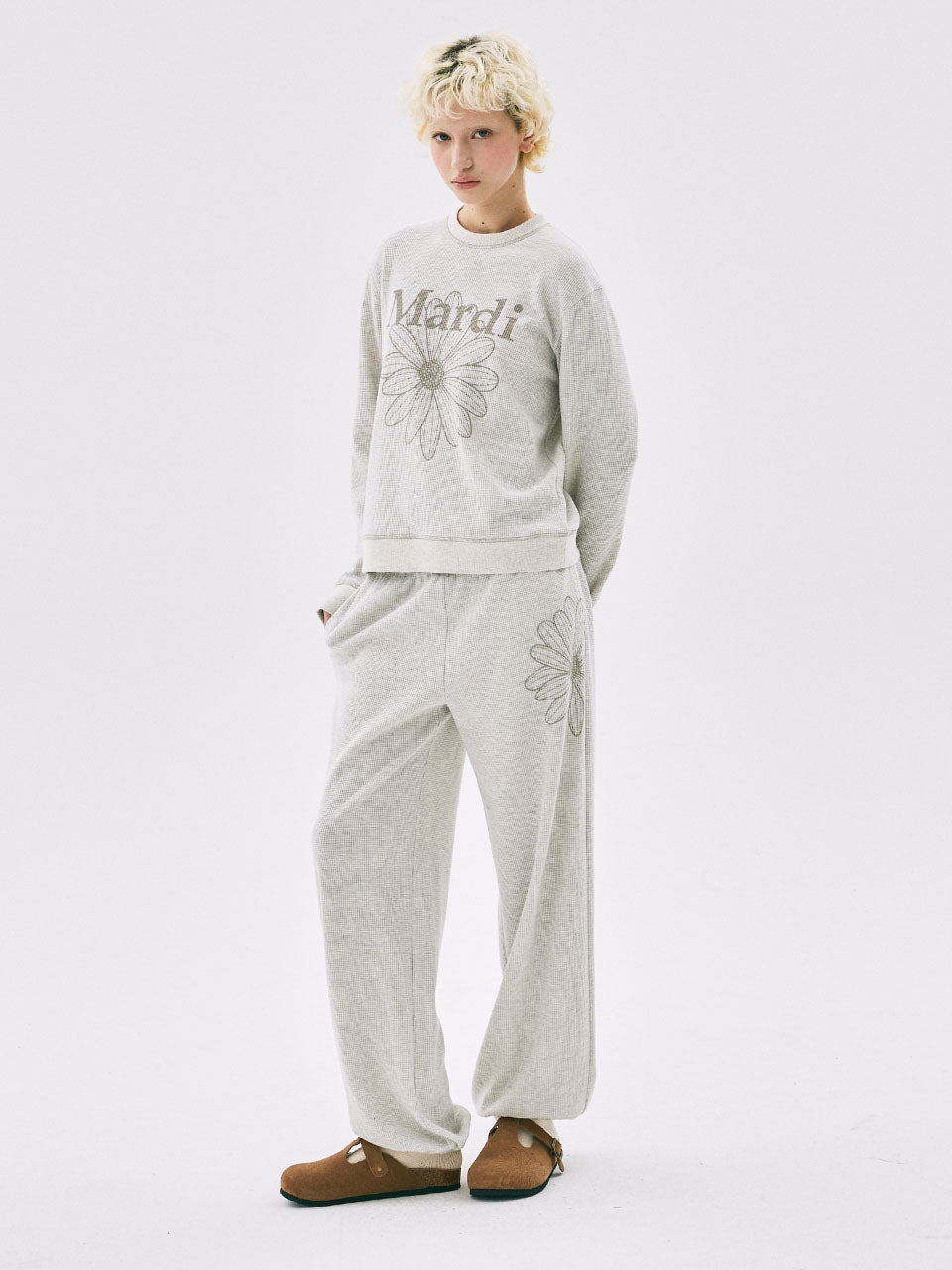 WAFFLE JOGGER PANTS FLOWER_OATMEAL BEIGE