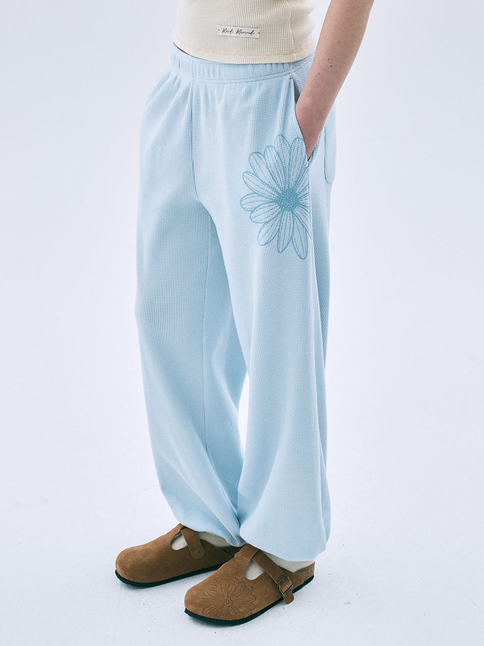 WAFFLE JOGGER PANTS FLOWER_SKY BLUE