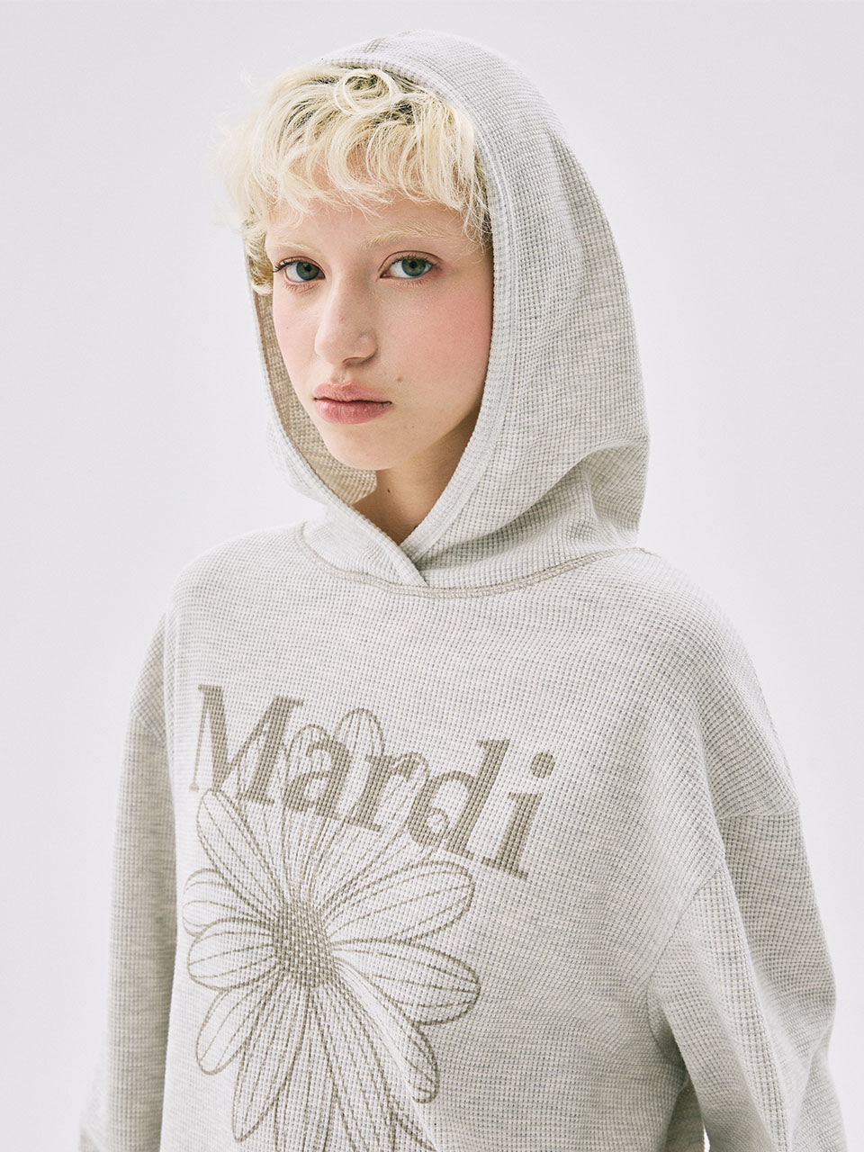 WAFFLE OVERSIZED HOODY FLOWERMARDI_OATMEAL BEIGE