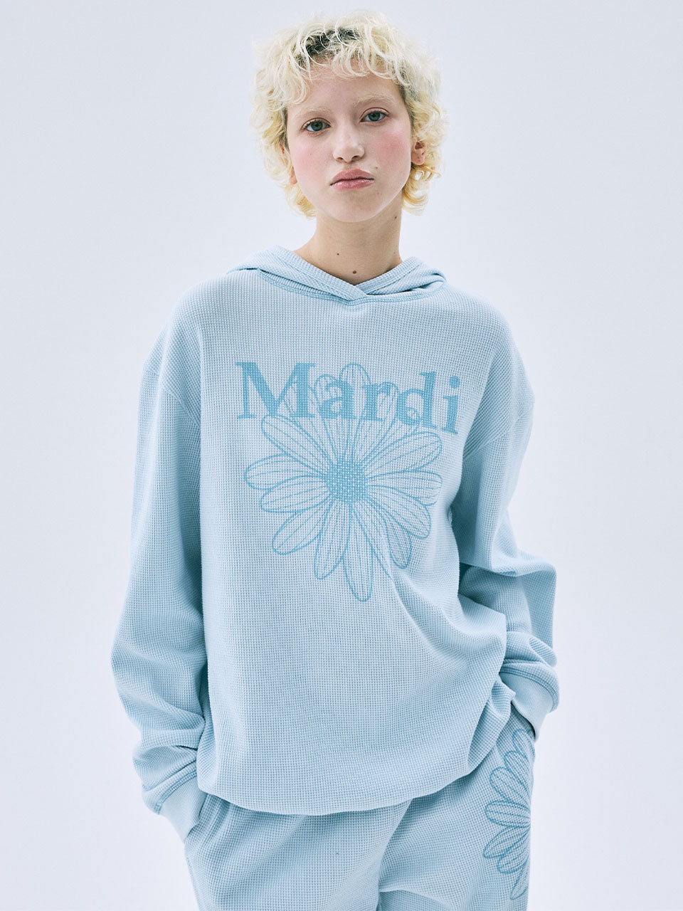 WAFFLE OVERSIZED HOODY FLOWERMARDI_SKY BLUE