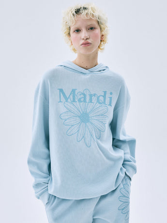 WAFFLE OVERSIZED HOODY FLOWERMARDI_SKY BLUE