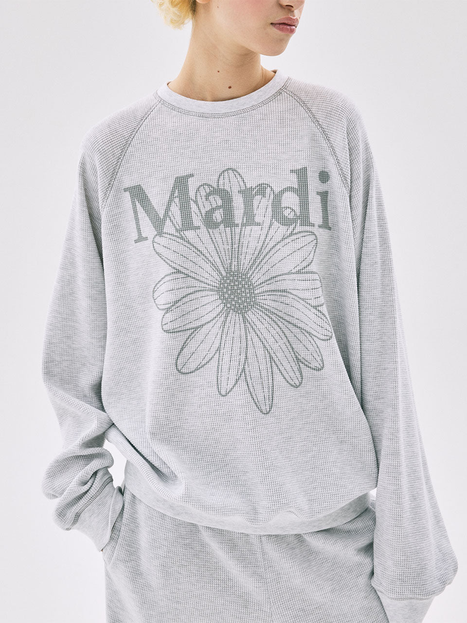 WAFFLE OVERSIZED SWEATSHIRT FLOWERMARDI_HEATHER GREY