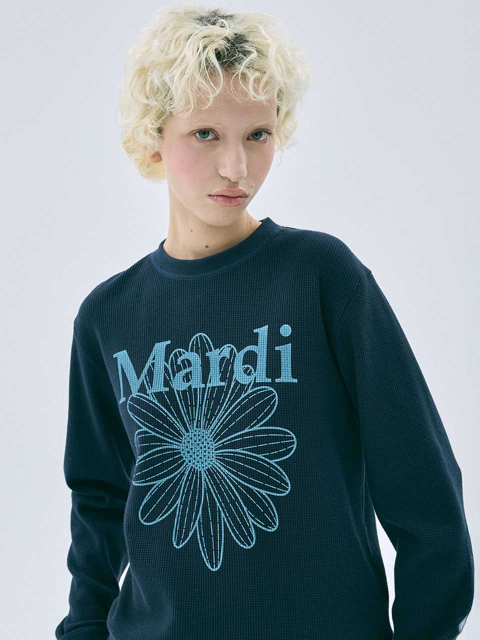 WAFFLE SWEATSHIRT FLOWERMARDI_NAVY SKY