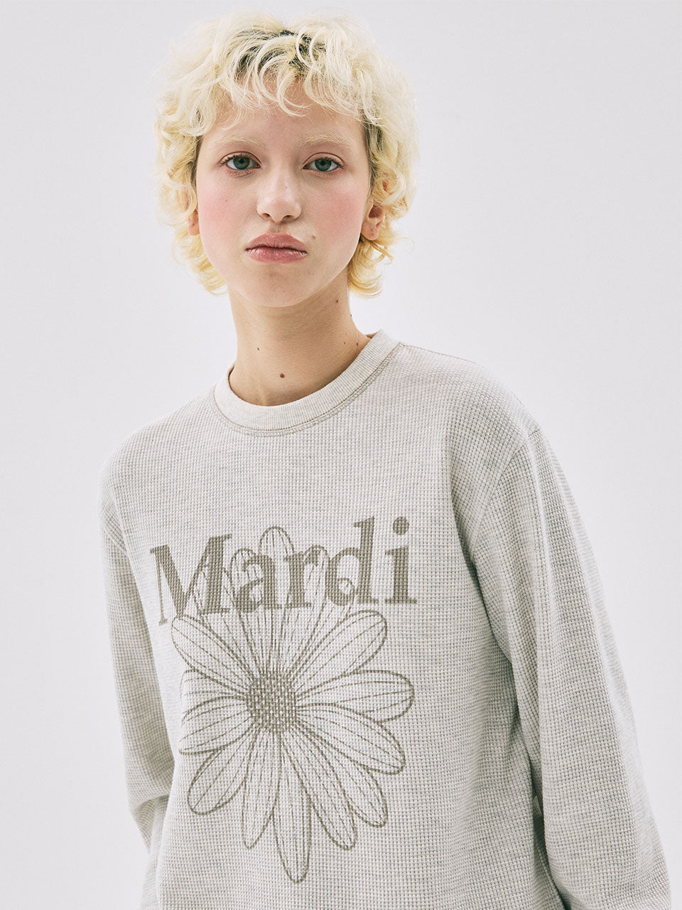 WAFFLE SWEATSHIRT FLOWERMARDI_OATMEAL BEIGE