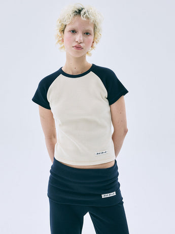 WAFFLE CROPPED TSHIRT RAGLAN_BUTTER