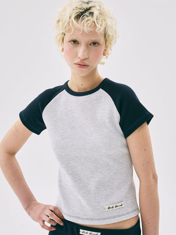 WAFFLE CROPPED TSHIRT RAGLAN_HEATHER