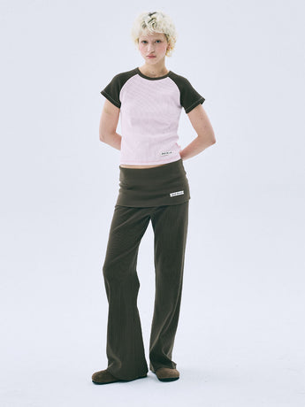 WAFFLE PANTS FOLDOVER WAIST_BROWN